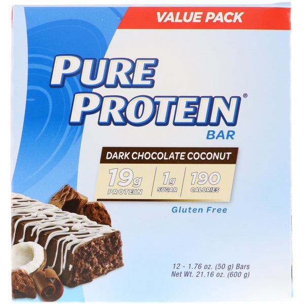 Pure Protein, Dark Chocolate Coconut Bar, 12 Bars, 1.76 oz (50 g) Each - The Supplement Shop