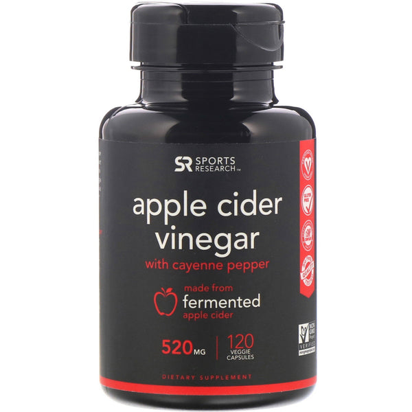 Sports Research, Apple Cider Vinegar with Cayenne Pepper, 520 mg, 120 Veggie Capsules - The Supplement Shop