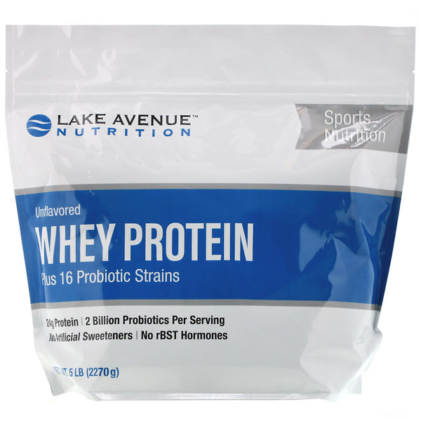 Lake Avenue Nutrition, Whey Protein + Probiotics, Unflavored, 5 lb (2270 g) - The Supplement Shop