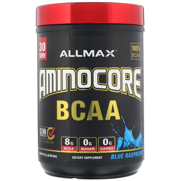 ALLMAX Nutrition, AMINOCORE BCAA, Blue Raspberry, 0.69 lbs (315 g) - The Supplement Shop
