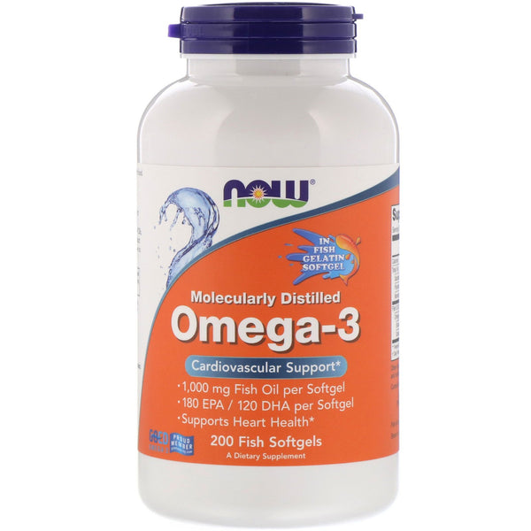 Now Foods, Molecularly Distilled Omega-3, 200 Fish Softgels - The Supplement Shop