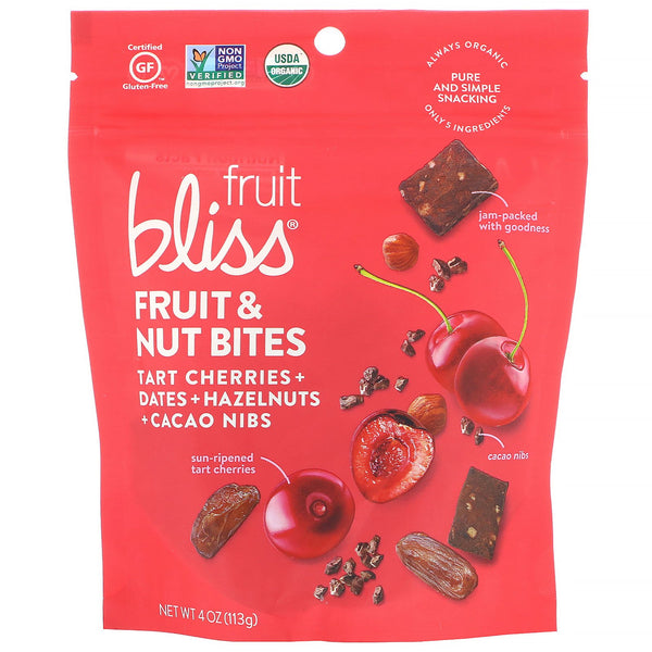 Fruit Bliss, Fruit & Nut Bites, Tart Cherries + Dates + Hazelnuts + Cacao Nibs, 4 oz (113 g) - The Supplement Shop