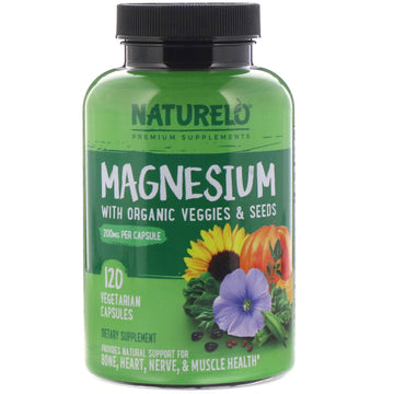 NATURELO, Magnesium with Organic Veggies & Seeds, 200 mg, 120 Vegetarian Capsules