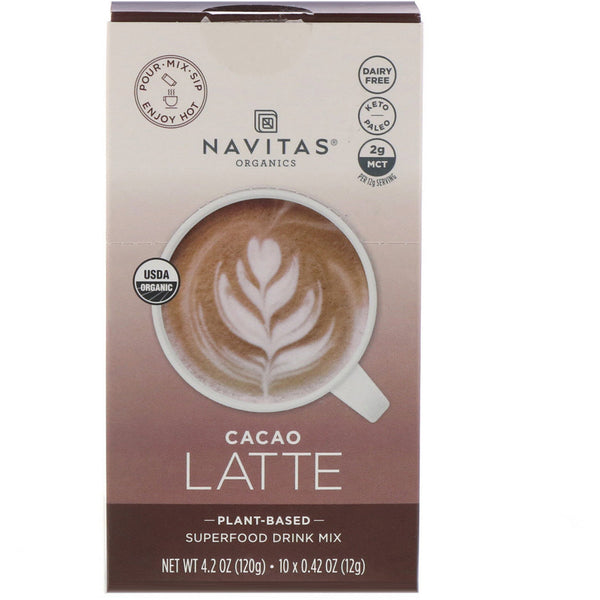 Navitas Organics, Latte Superfood Drink Mix, Cacao, 10 Packets, 0.31 oz (9 g) Each - The Supplement Shop