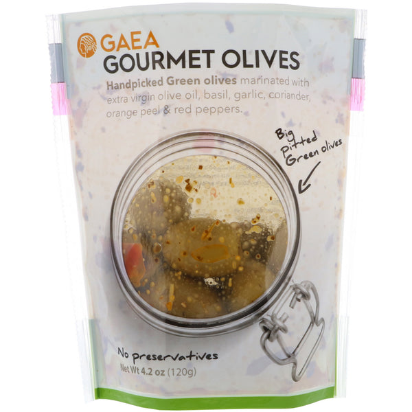 Gaea, Gourmet Olives, Marinated Pitted Green Olives, 4.2 oz (120 g) - The Supplement Shop