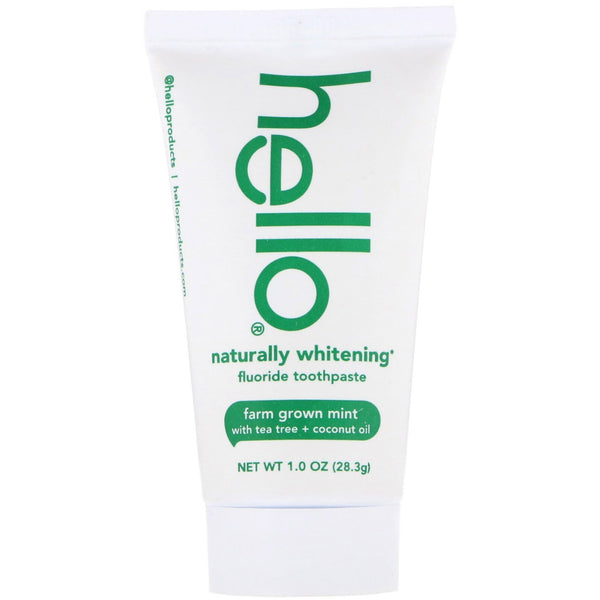 Hello, Naturally Whitening Fluoride Toothpaste, Farm Grown Mint, 1 oz (28.3 g) - The Supplement Shop