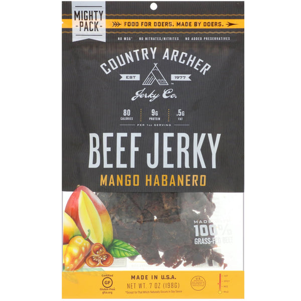 Country Archer Jerky, Beef Jerky, Mango Habanero, 7 oz (198 g) - The Supplement Shop