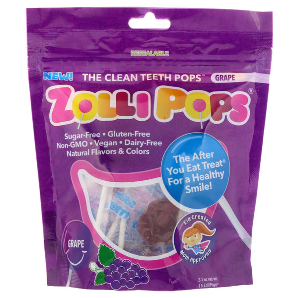Zollipops , The Clean Teeth Pops, Grape, 15 ZolliPops, 3.1 oz - The Supplement Shop