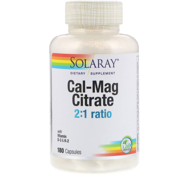 Solaray, Cal-Mag Citrate 2:1 Ratio, 180 Capsules - The Supplement Shop