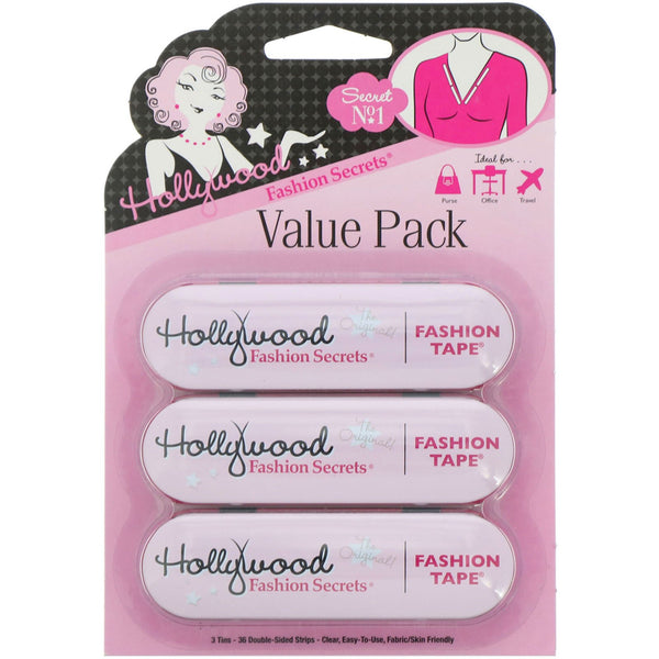 Hollywood Fashion Secrets, Fashion Tape Value Pack, 3 Tins, 36 Double-Sided Strips - The Supplement Shop