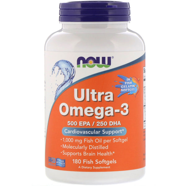 Now Foods, Ultra Omega-3, 500 EPA/250 DHA, 180 Fish Softgels - The Supplement Shop