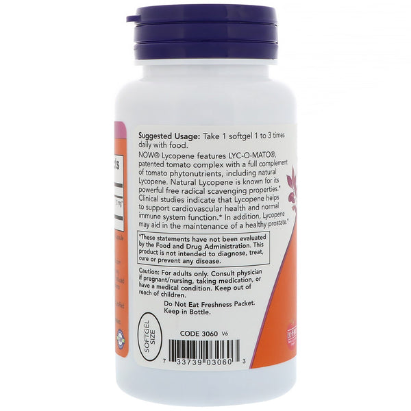 Now Foods, Lycopene, 10 mg, 60 Softgels - The Supplement Shop