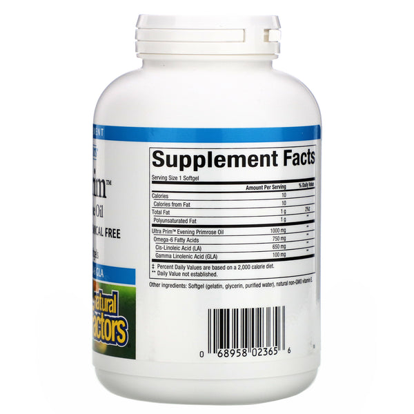 Natural Factors, OmegaFactors, Ultra Prim, Evening Primrose Oil, 1000 mg, 180 Softgels - The Supplement Shop