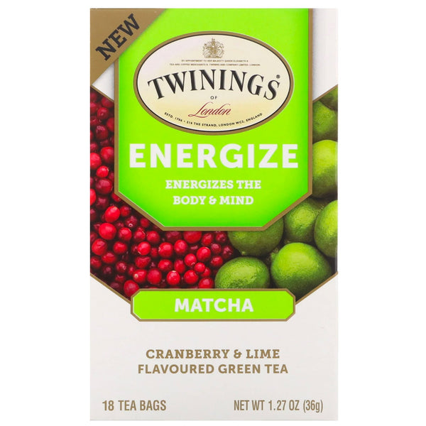 Twinings, Energize Herbal Tea, Matcha, Cranberry & Lime, 18 Tea Bags, 1.27 oz (36 g) - The Supplement Shop