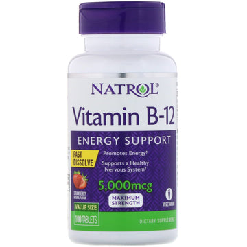 Natrol, Vitamin B-12, Fast Dissolve, Maximum Strength, Strawberry, 5,000 mcg, 100 Tablets