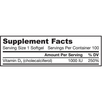 Jarrow Formulas, Vitamin D3, Cholecalciferol, 1,000 IU, 100 Softgels