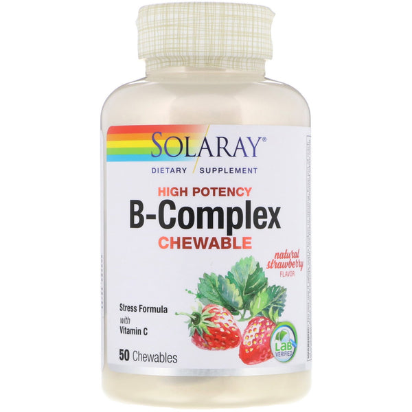Solaray, High Potency B-Complex Chewable, Natural Strawberry Flavor, 50 Chewables - The Supplement Shop