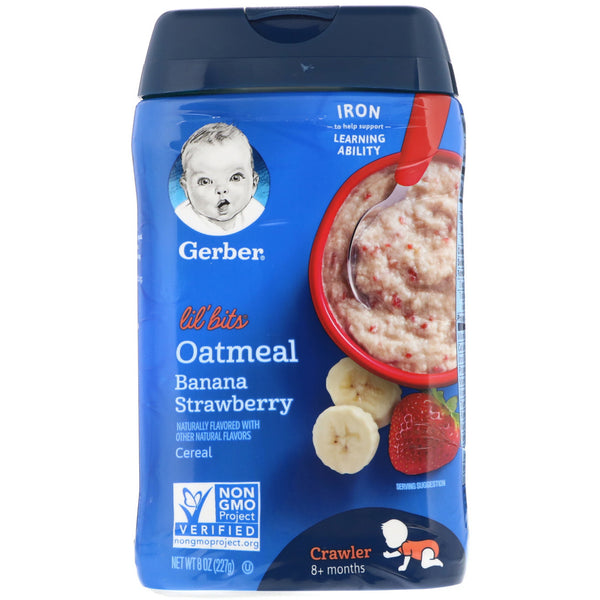 Gerber, Lil' Bits, Oatmeal Cereal, 8+ Months, Banana Strawberry, 8 oz (227 g) - The Supplement Shop