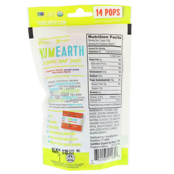 YumEarth, Organics, Sour Pops, Assorted Flavors, 14 Pops, 3 oz (85 g) - The Supplement Shop
