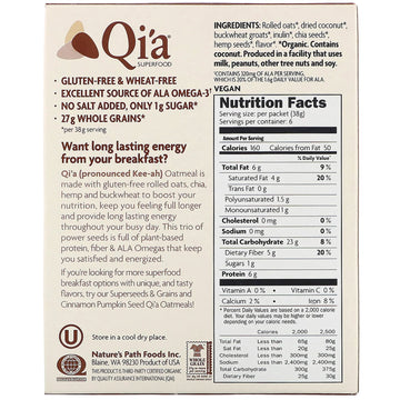 Nature's Path, Qi'a Superfood Oatmeal, Creamy Coconut, 6 Packets, 8 oz (228 g)