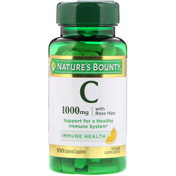Nature's Bounty, Vitamin C with Rose Hips, 1,000 mg, 100 Coated Caplets - The Supplement Shop