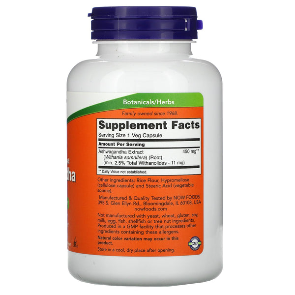 NOW Foods, Standardized Extract Ashwagandha, 450 mg, 180 Veg Capsules