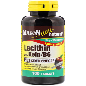 Mason Natural, Lecithin with Kelp/B6, Plus Cider Vinegar, Extra Strength, 100 Tablets