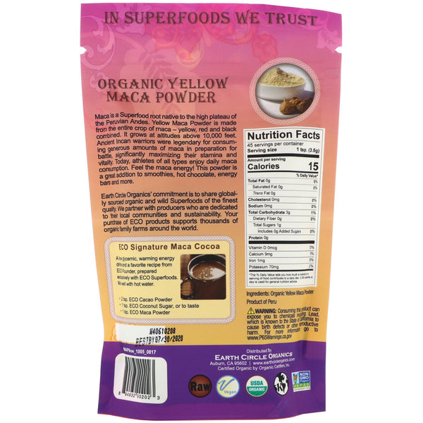 Earth Circle Organics, Organic Yellow Maca Powder, 8 oz (226.7 g) - The Supplement Shop