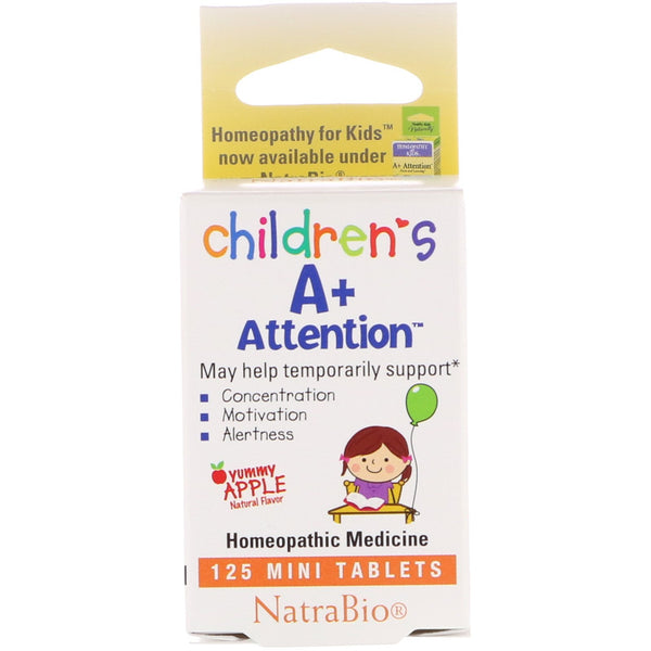 NatraBio, Children's A+ Attention, Yummy Apple, 125 Mini Tablets - The Supplement Shop