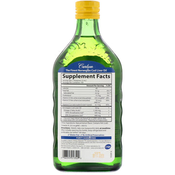 Carlson Labs, Wild Norwegian Cod Liver Oil, Natural Lemon Flavor, 16.9 fl oz (500 ml)