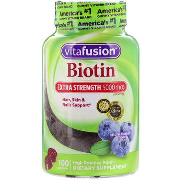 VitaFusion, Extra Strength Biotin, Natural Blueberry Flavor, 5,000 mcg, 100 Gummies