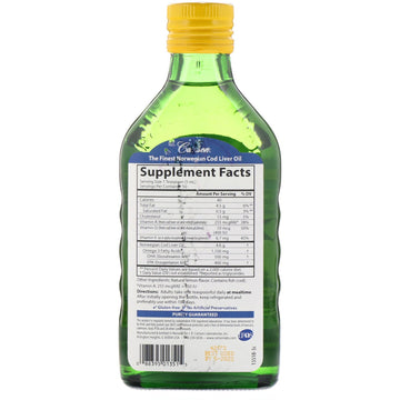 Carlson Labs, Wild Norwegian Cod Liver Oil, Natural Lemon Flavor, 1,000 mg , 8.4 fl oz (250 ml)