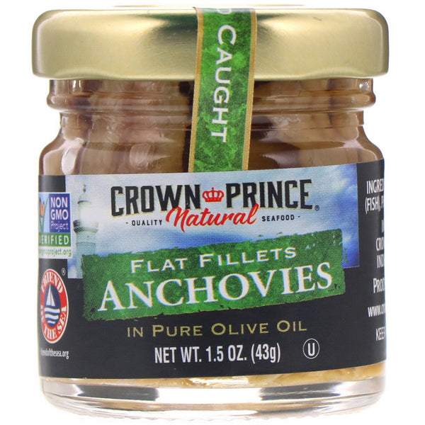Crown Prince Natural, Anchovies, Flat Fillets, In Pure Olive Oil, 1.5 oz (43 g) - The Supplement Shop