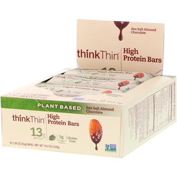 ThinkThin, High Protein Bars, Sea Salt Almond Chocolate, 10 Bars, 1.94 oz (55 g) Each