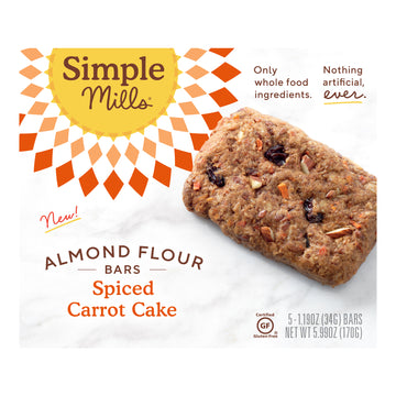 Simple Mills, Soft-Baked Almond Flour Bars, Spiced Carrot Cake, 5 Bars,  1.19 oz (34 g) Each