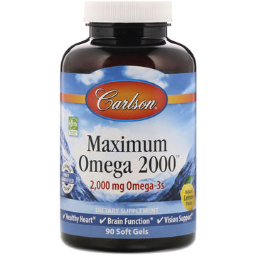 Carlson Labs, Maximum Omega 2000, Natural Lemon Flavor, 2,000 mg, 90 Soft Gels