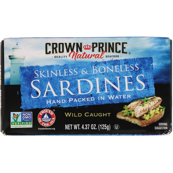 Crown Prince Natural, Skinless & Boneless Sardines, In Water, 4.37 oz (125 g) - The Supplement Shop