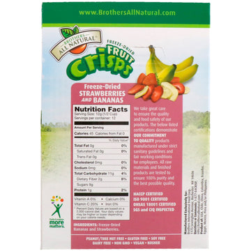 Brothers-All-Natural, Fruit Crisps, Freeze-Dried Strawberries & Bananas, 12 Single-Serve Bags, 0.42 oz (12 g) Each