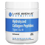 Lake Avenue Nutrition, Hydrolyzed Collagen Peptides, Type I & III, Unflavored, 1.01 lb (460 g) - The Supplement Shop