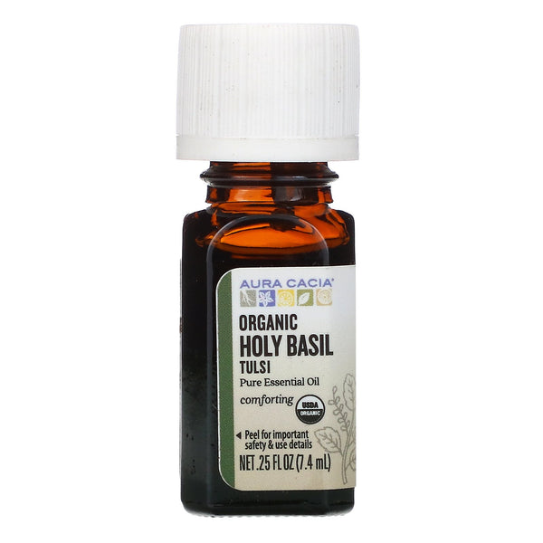 Aura Cacia, Pure Essential Oil, Organic Holy Basil Tulsi, .25 fl oz (7.4 ml) - The Supplement Shop