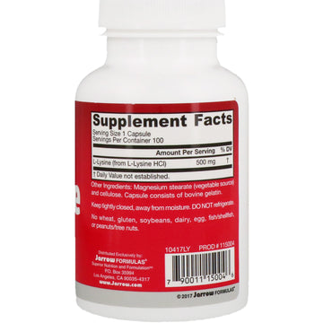 Jarrow Formulas, L-Lysine, 500 mg, 100 Capsules