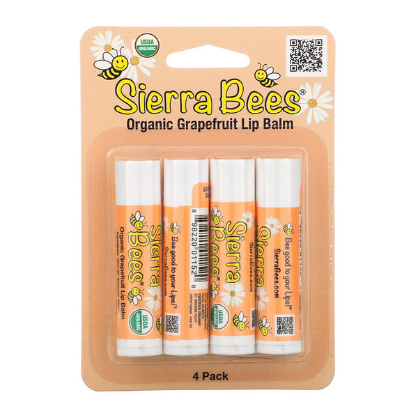 Sierra Bees, Organic Lip Balms, Grapefruit, 4 Pack, .15 oz (4.25 g) Each - The Supplement Shop