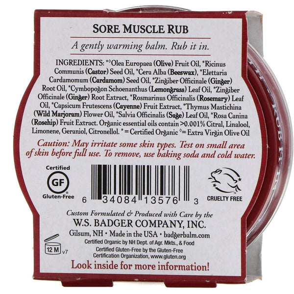 Badger Company, Organic, Sore Muscle Rub, Cayenne & Ginger, 2 oz (56 g) - The Supplement Shop