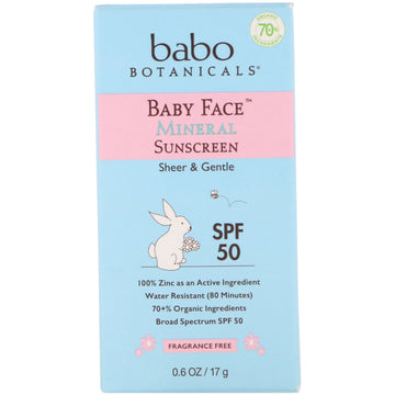 Babo Botanicals, Sensitive Baby, Mineral Sunscreen Stick, SPF 50, Fragrance Free, 0.6 oz (17 g)