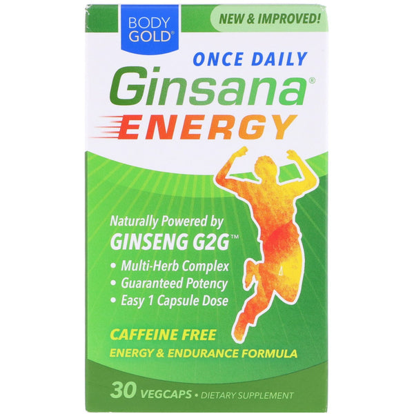 BodyGold, Ginsana Energy, Caffeine Free, 30 VegCaps - The Supplement Shop