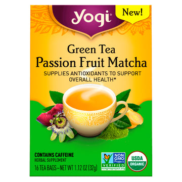 Yogi Tea, Green Tea, Passion Fruit Matcha, 16 Tea Bags, 1.12 oz (32 g)