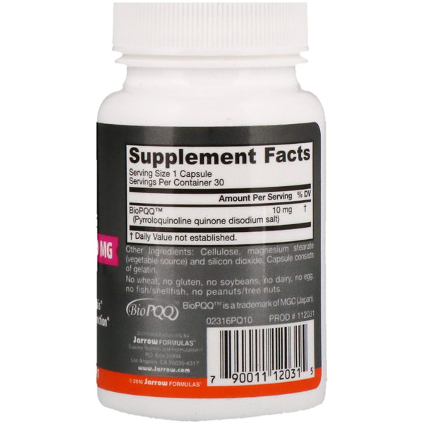 Jarrow Formulas, PQQ (Pyrroloquinoline Quinone), 10 mg, 30 Capsules - The Supplement Shop