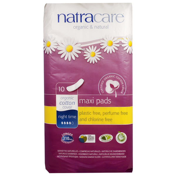 Natracare, Maxi Pads, Night Time, 10 Pads - The Supplement Shop