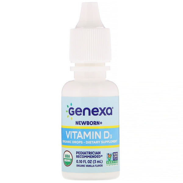 Genexa, Infant Vitamin D3, Newborn+, Organic Vanilla Flavor, 400 IU, 0.10 fl oz (3 ml) - The Supplement Shop
