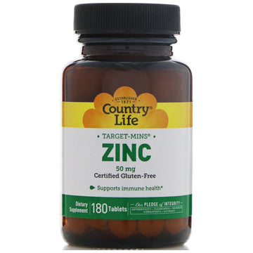 Country Life, Target-Mins Zinc, 50 mg, 180 Tablets